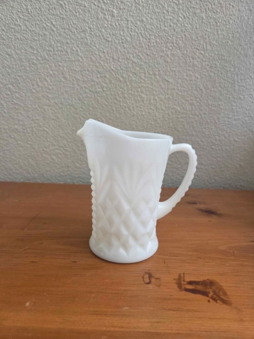 White Milk Glass Diamond Pattern Pitcher